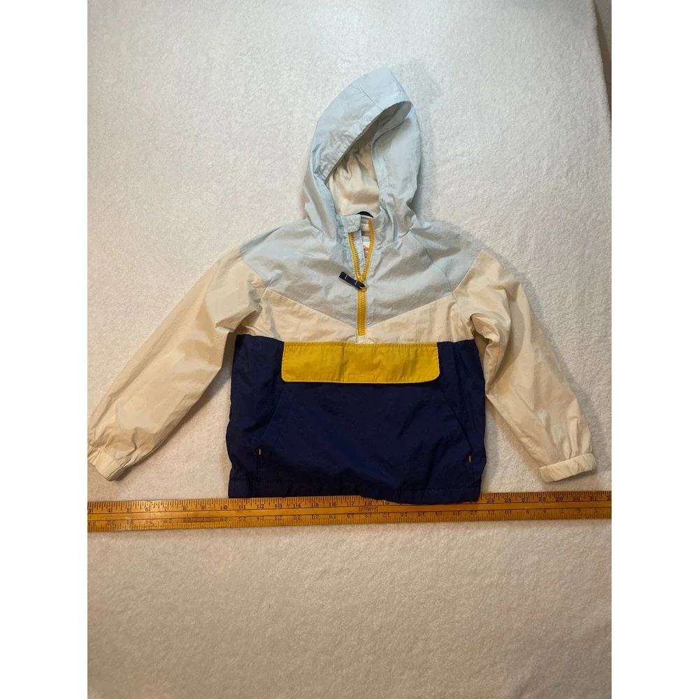 Cat & Jack Boys XS 4/5 Colorblock Windbreaker Half Zip Hooded Jacket Blue Cream